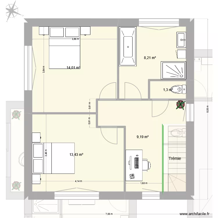 RC143_L1. Plan de 9  et 141 m²
