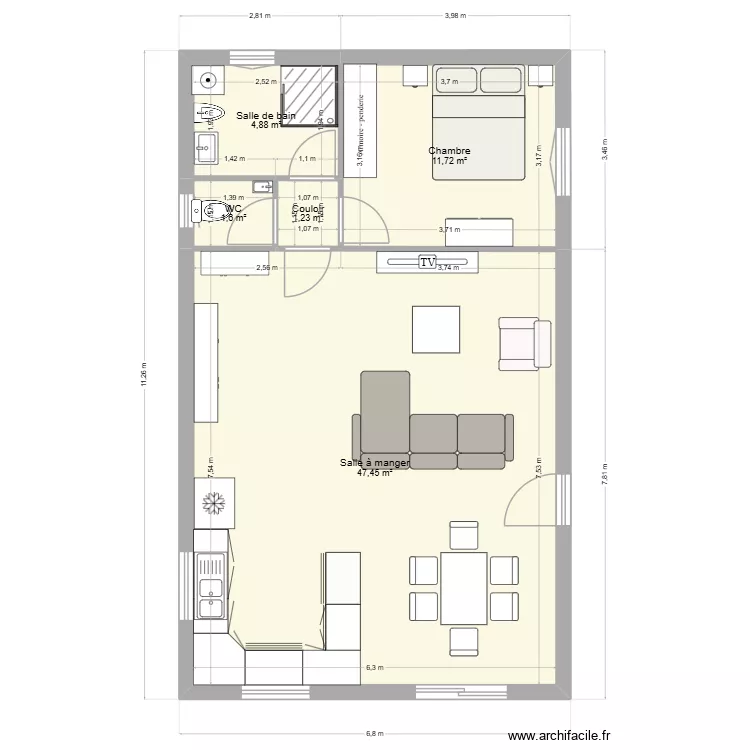 Studio Avagou. Plan de 5 Pièces et 67 m²