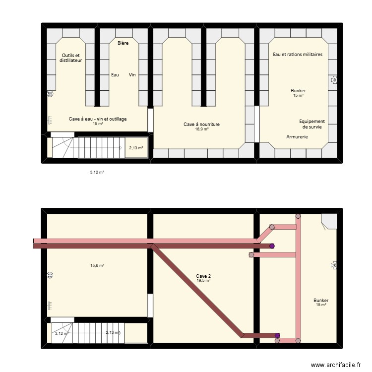 Maison minimum extrême. Plan de 43 pièces et 487 m2