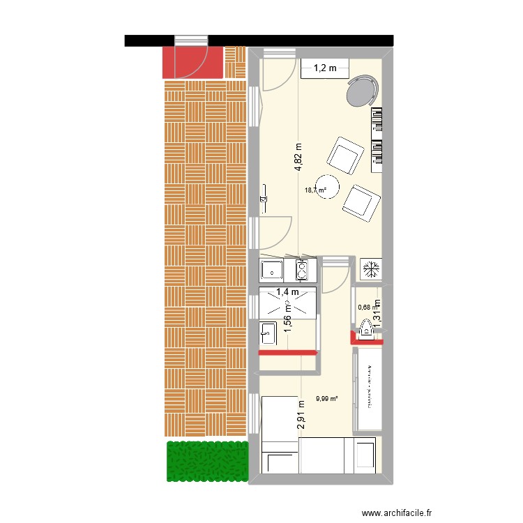 Maisonnette Malakoff. Plan de 3 pièces et 29 m2