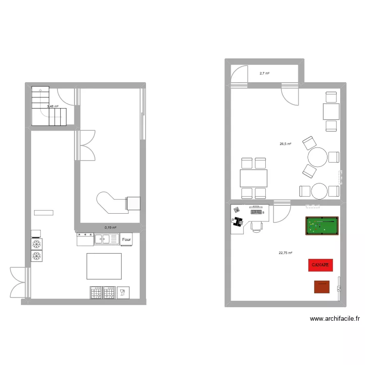CHEZ NOA ET ROBIN. Plan de 5 Pièces et 56 m²