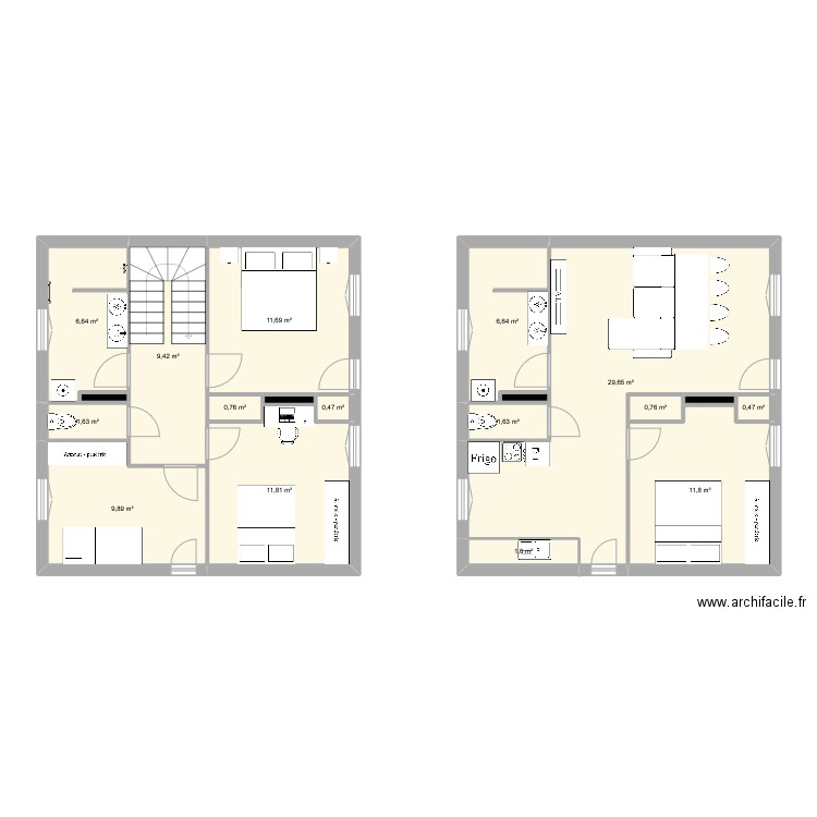 Etage. Plan de 19 pièces et 106 m2
