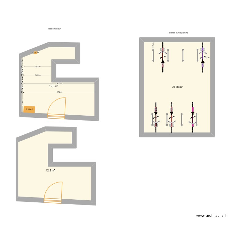 oralia. Plan de 3 pièces et 45 m2