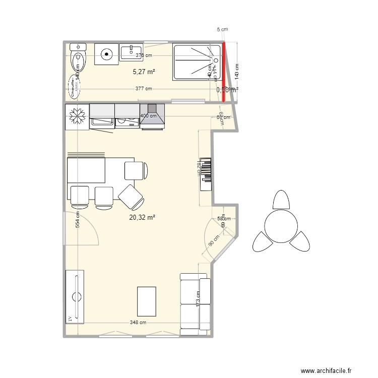 Appart plan 2. Plan de 3 pièces et 26 m2