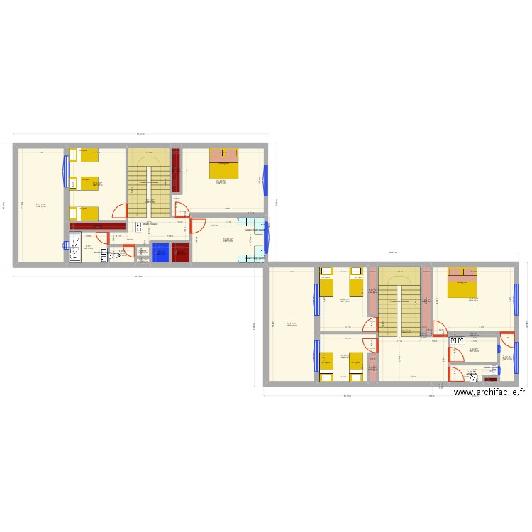tes. Plan de 27 pièces et 222 m2