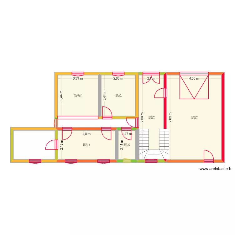 Maison. Plan de 6  et 84 m²