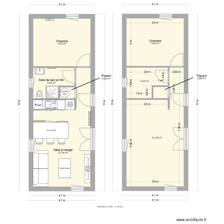 MAISON PREFA 36 m2. Plan de 8 pièces et 74 m2