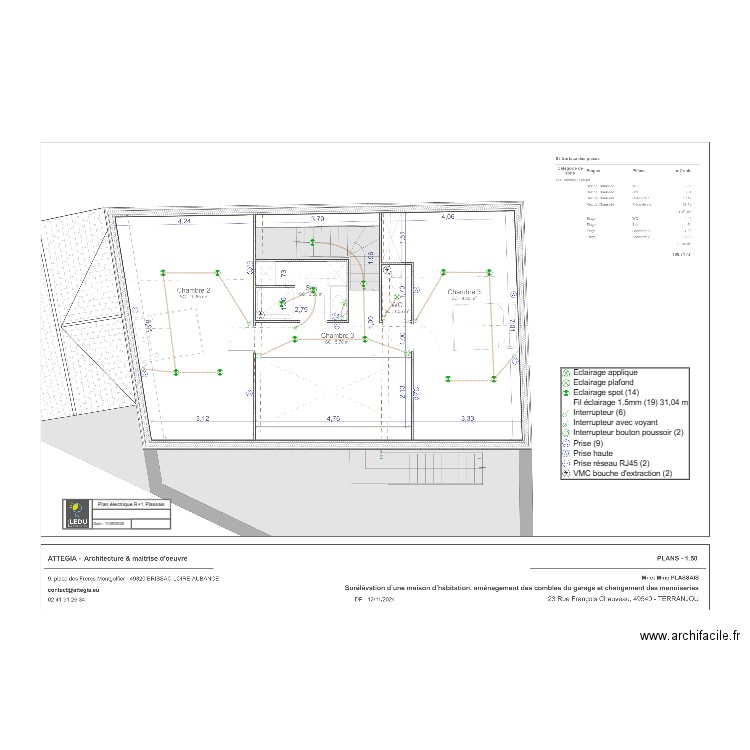 Plan électrique R+1 Plassais. Plan de 0 pièce et 0 m2