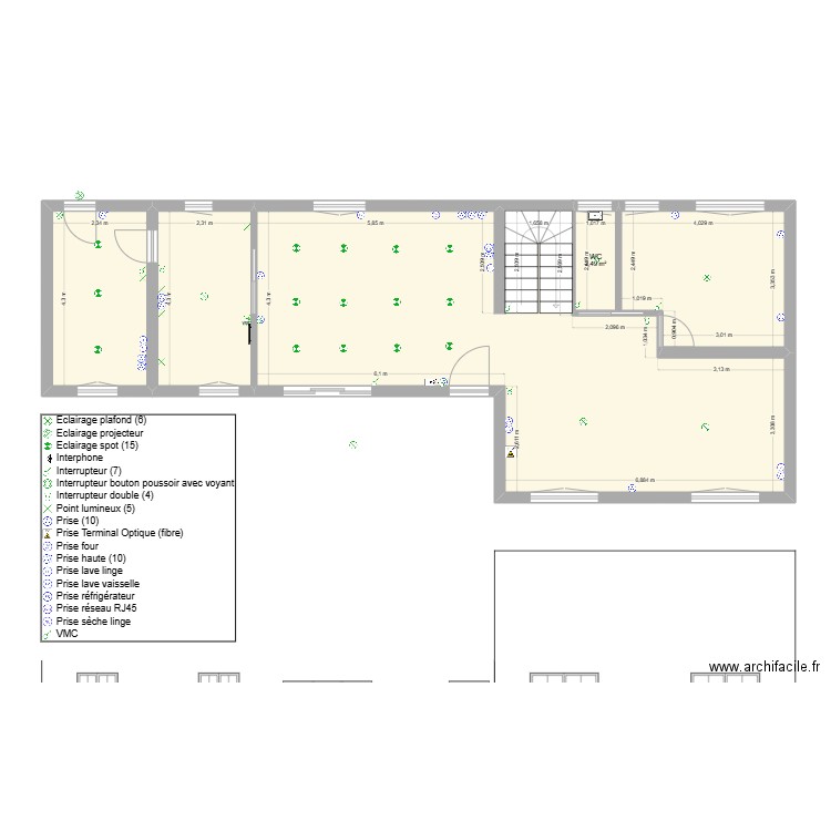 Electricité. Plan de 8 pièces et 141 m2