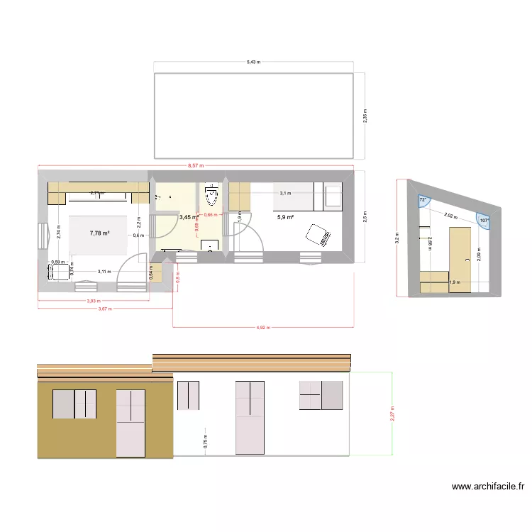 chambres yeu 20 07 25 (5) simple. Plan de 4  et 22 m²