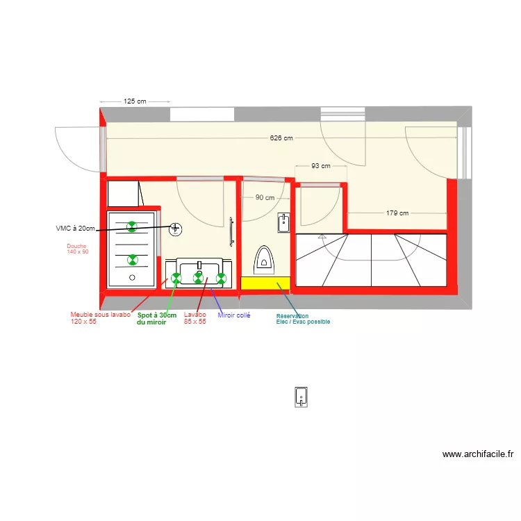 SdB 1er Etage Aec ANCIENNE CLOISON. Plan de 
