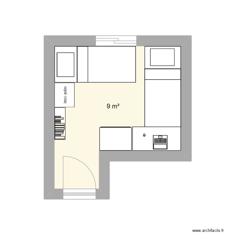 Chambre Pablo. Plan de 1 pièce et 9 m2