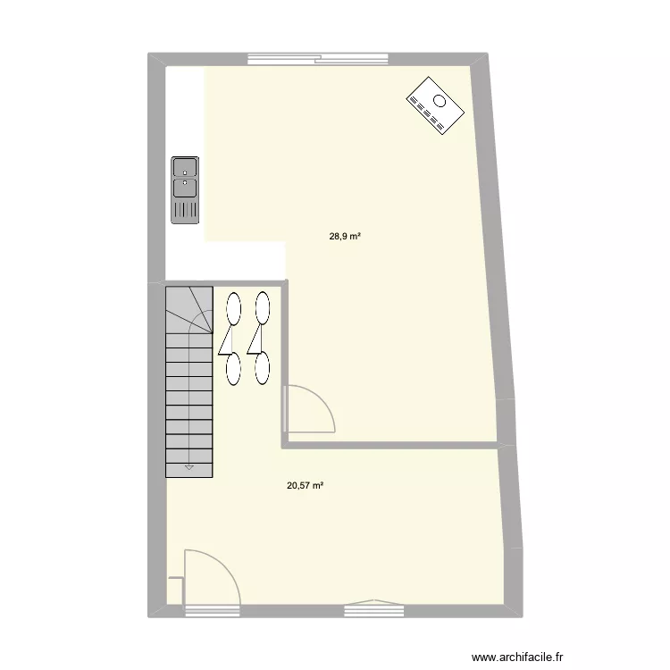 24 r de Valmy Modification. Plan de 2 pièces et 49 m²