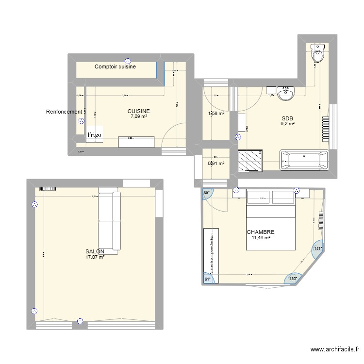 Appartement. Plan de 8 pièces et 49 m2