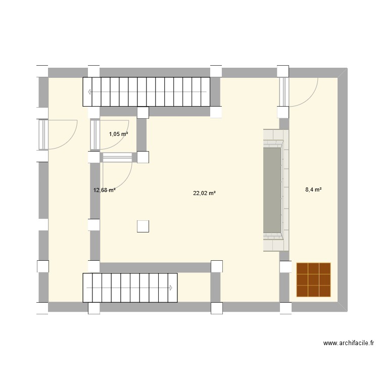 rezdechaussee. Plan de 4 pièces et 44 m2