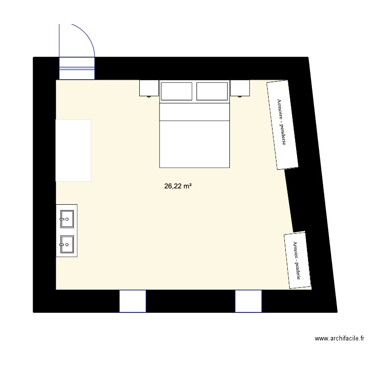chambre 1. Plan de 1 pièce et 26 m2