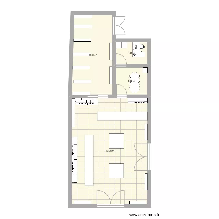 local. Plan de 4  et 74 m²