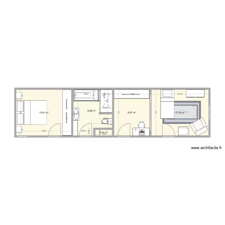 Projet&eacute;. Plan de 5  et 36 m²