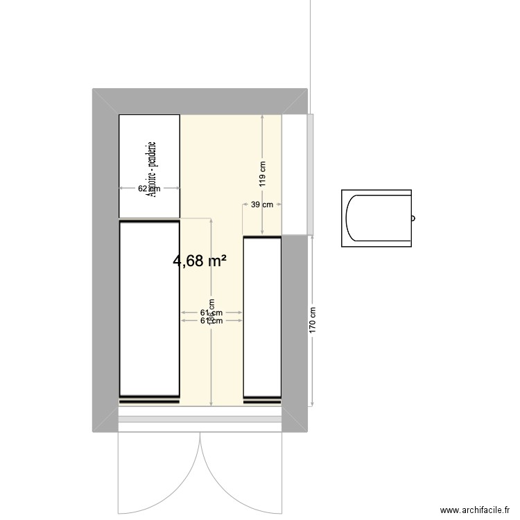 camion. Plan de 1 pièce et 5 m2