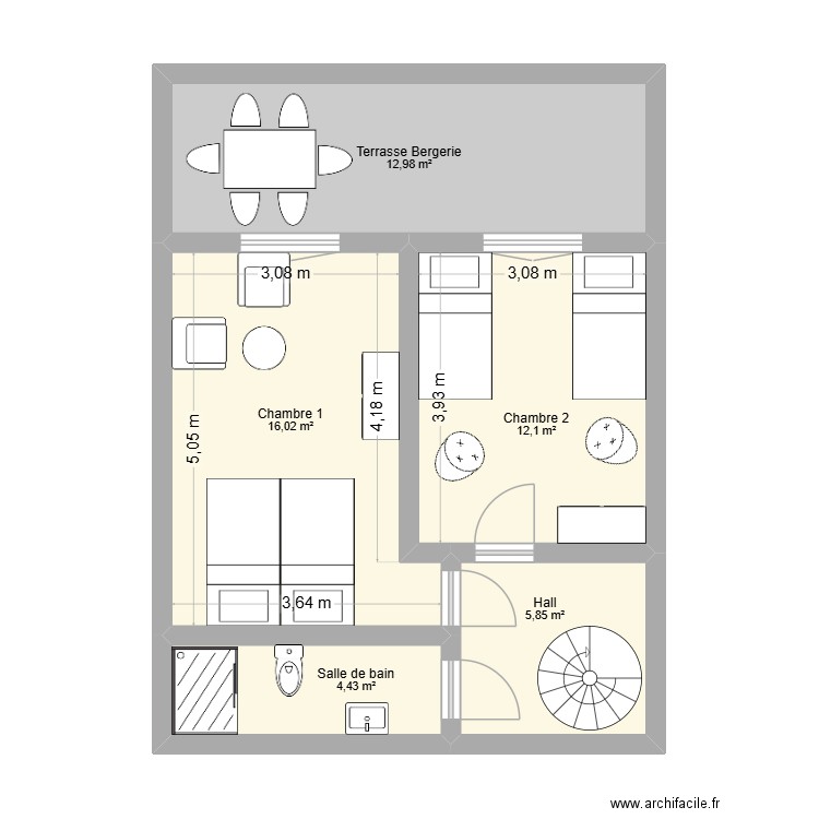 Fleury Maison 1 bergerie rez de chaussée projet. Plan de 5 pièces et 51 m2