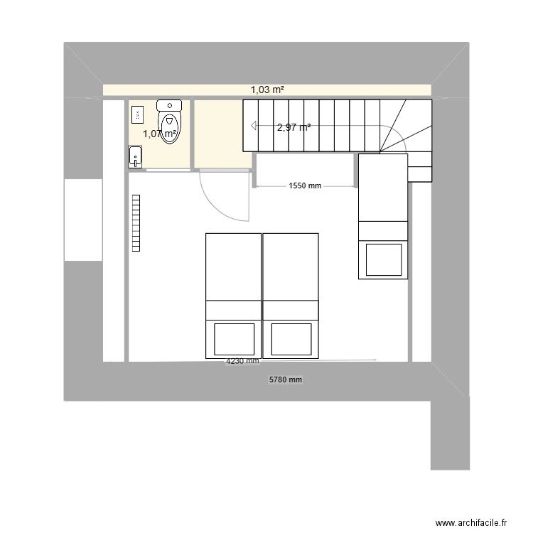 pigeonnier étage. Plan de 3 pièces et 5 m2