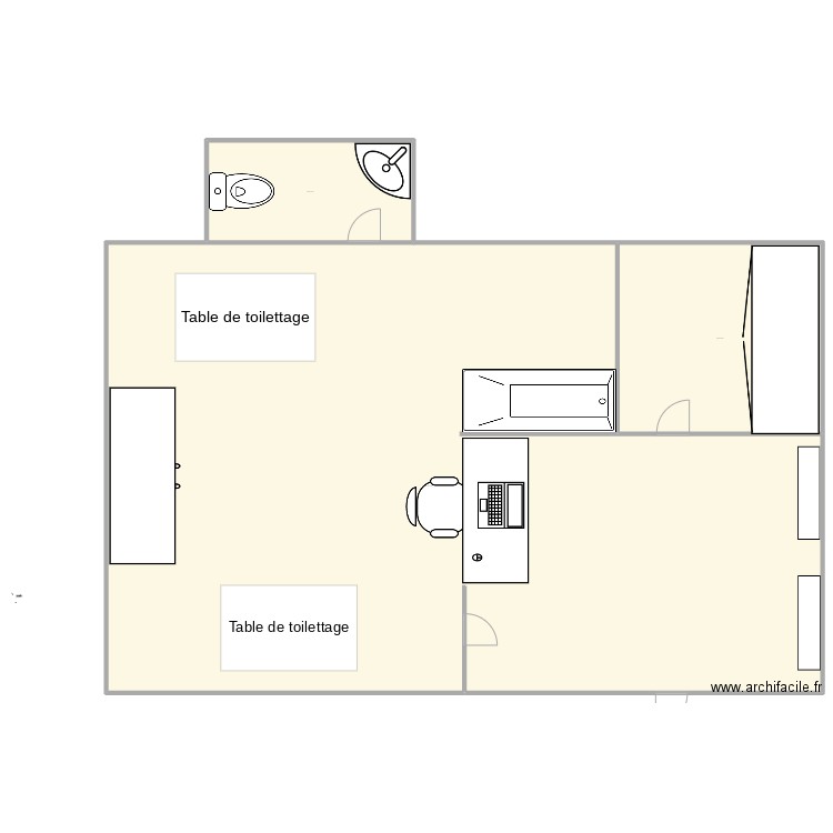 salon de toilettage2. Plan de 3 pièces et -1059 m2