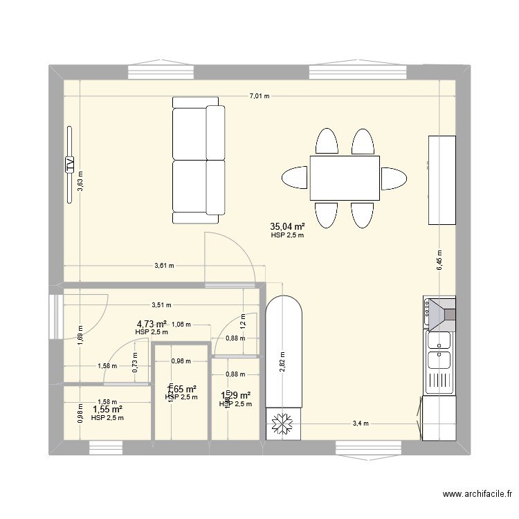 RDZ Proust 2. Plan de 5 pièces et 44 m2