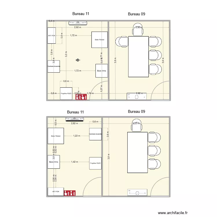 Bureau 11 - 1 er essai. Plan de 4 pièces et 44 m²