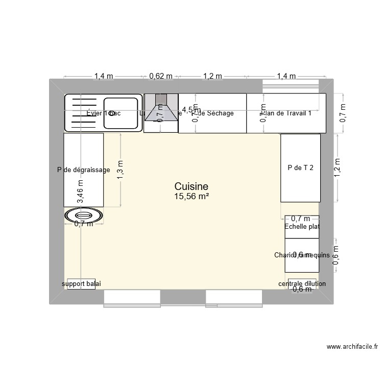 Plonge Landemont ev2. Plan de 1 pièce et 16 m2