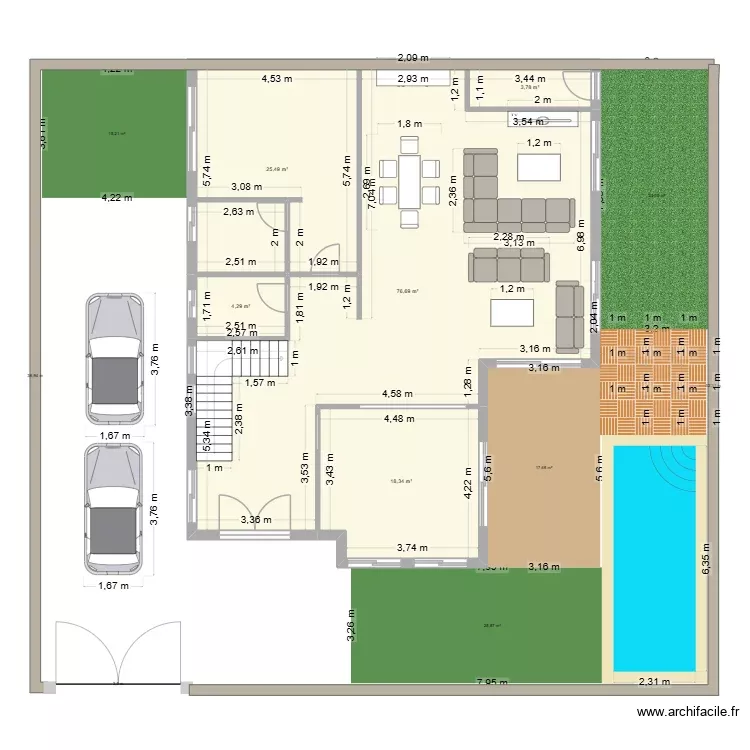 Rez de chauss&eacute;. Plan de 5 Pièces et 129 m²