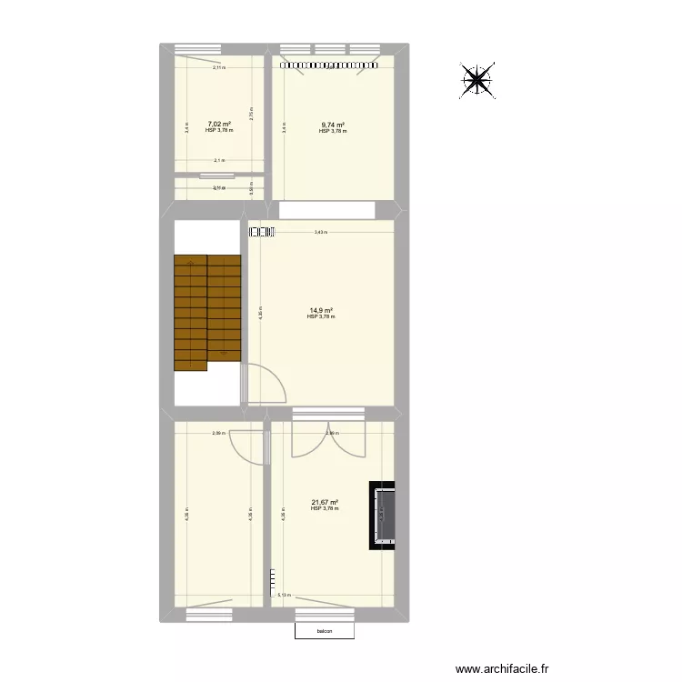 premier &eacute;tage. Plan de 4  et 53 m²