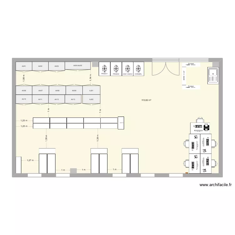 Salle React. Plan de 1  et 114 m²