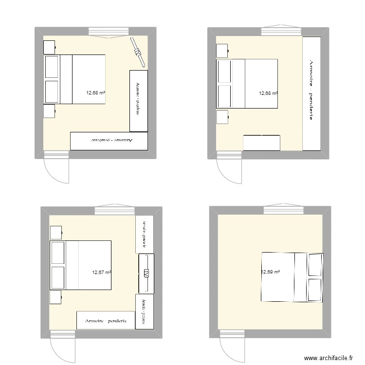 Chambre. Plan de 4 pièces et 51 m2