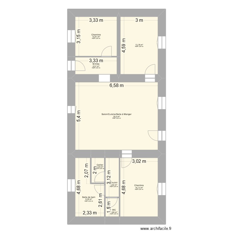 LARREY. Plan de 9 pièces et 94 m2