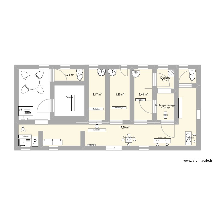 LRC institut de beauté 2. Plan de 7 pièces et 32 m2