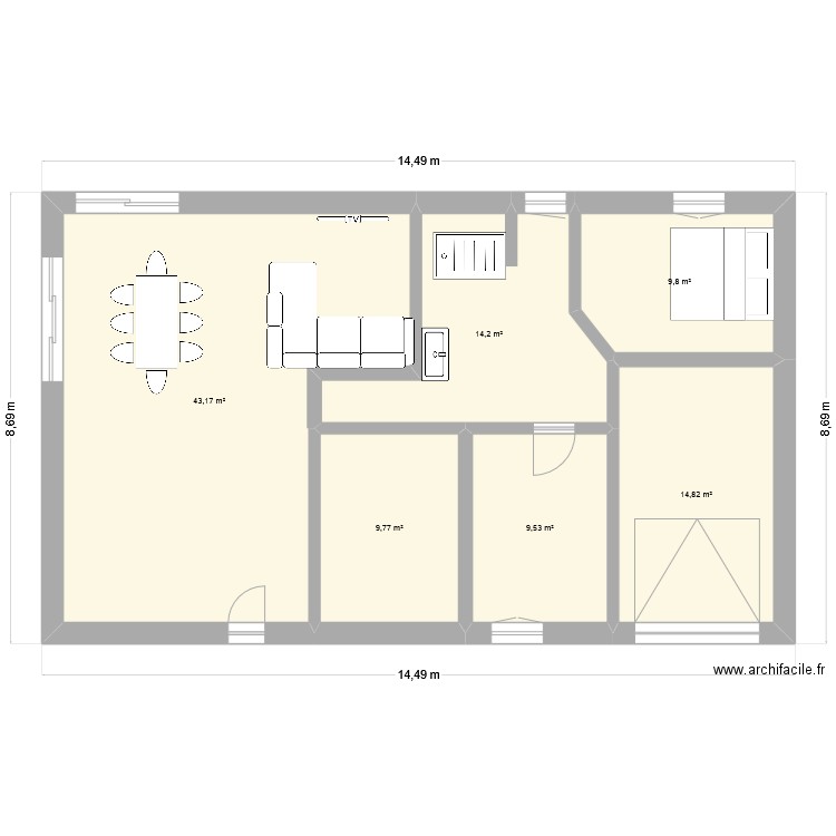 Plan maison 3. Plan de 6 pièces et 101 m2