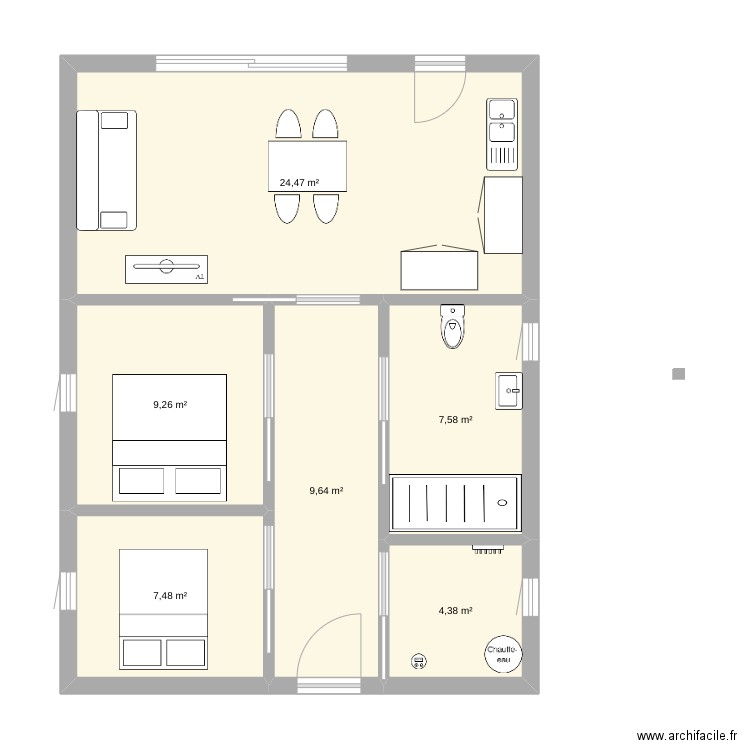 Maman. Plan de 6 pièces et 63 m2
