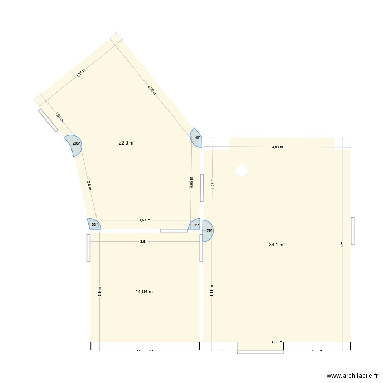 Bureau RH. Plan de 3 pièces et 71 m2