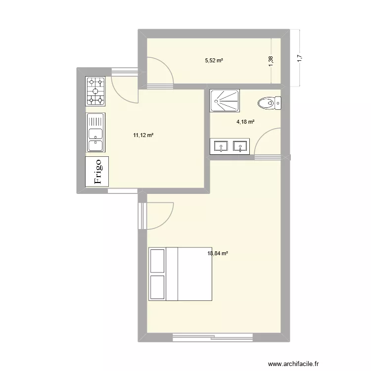 V2e aggrandissement VL. Plan de 4 pièces et 40 m²