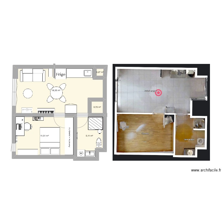t2 35 m2 pierre benite. Plan de 5 pièces et 36 m2