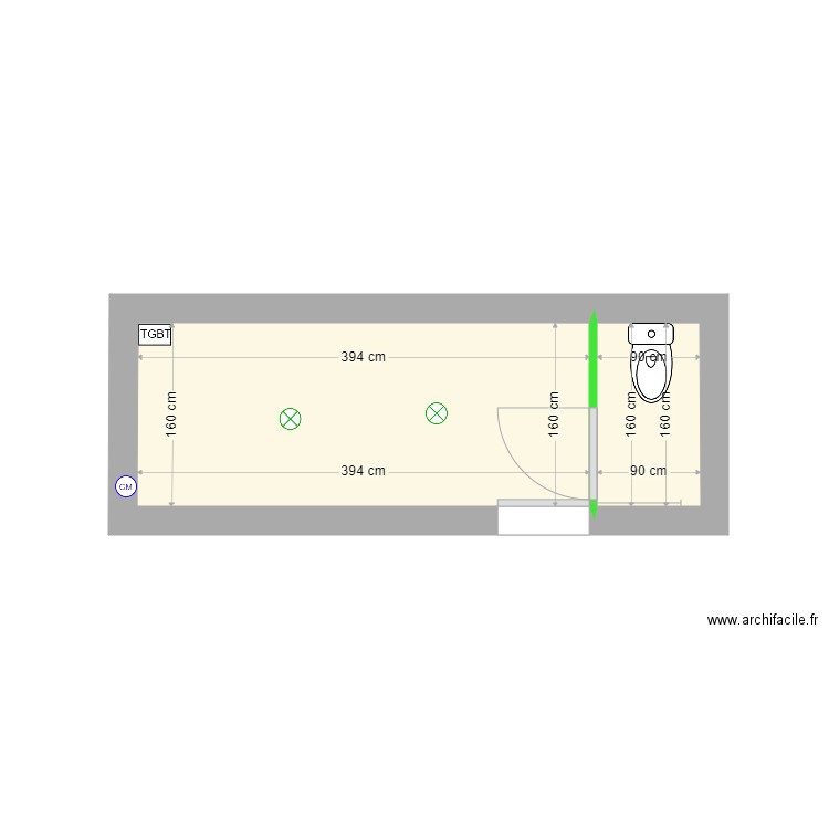 Buanderie WC rouet. Plan de 2 pièces et 8 m2
