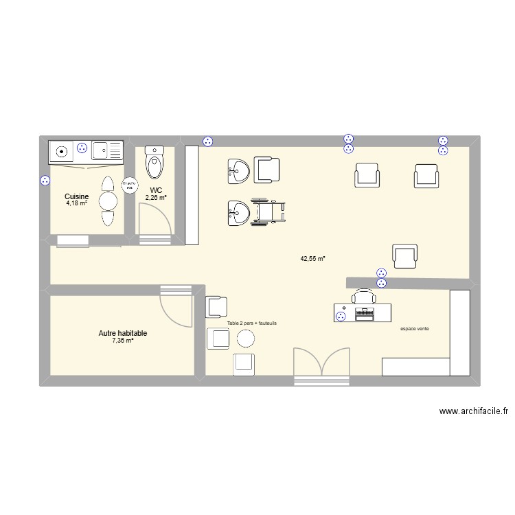 plan. Plan de 4 pièces et 57 m2