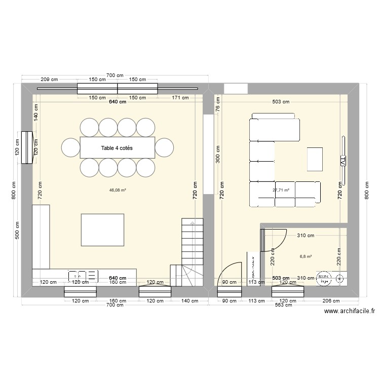 AVANT TRVX. Plan de 3 pièces et 89 m2