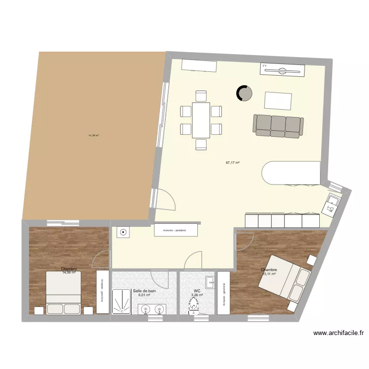 Chez Yoyo. Plan de 5 Pièces et 107 m² Chez Yoyo. Plan de 5 Pièces et 107 m²