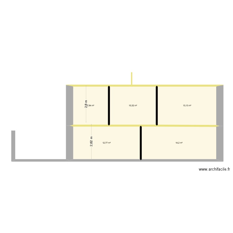 plan de coupe. Plan de 5 pièces et 56 m2