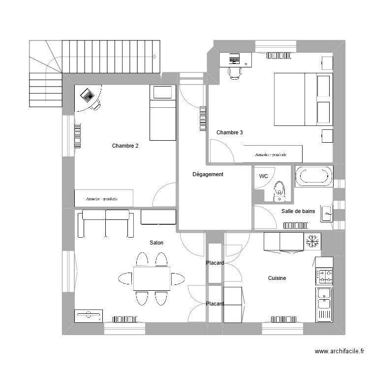 Lopes Maison Etage meublé. Plan de 13 pièces et 73 m2