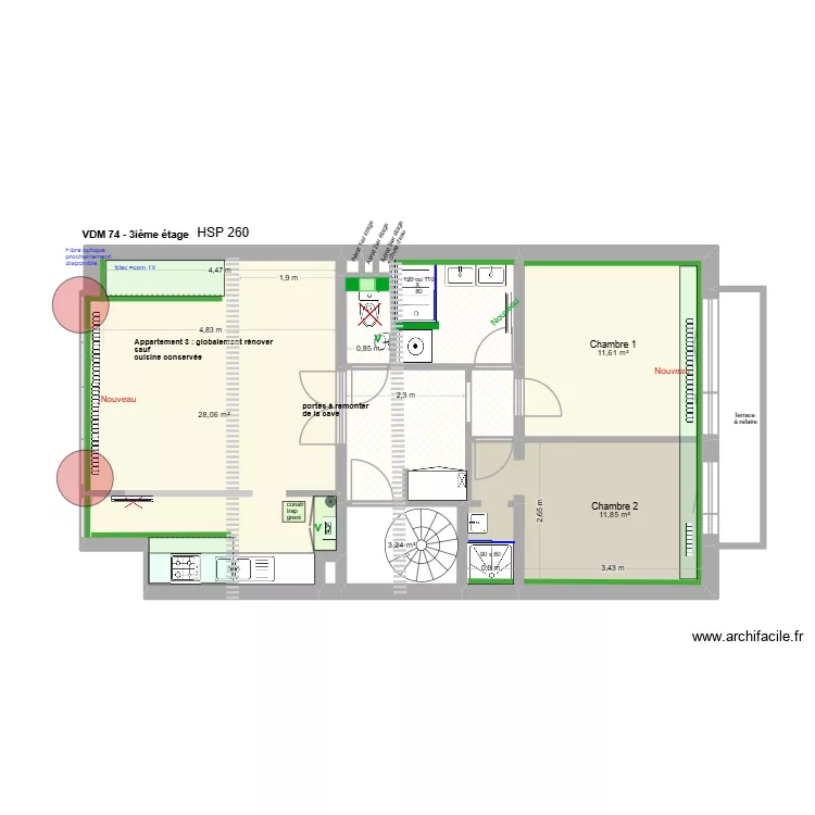 VDM 74. Plan de 48  et 282 m²