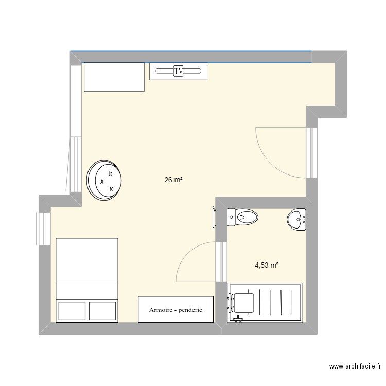 Studio Alain nouvelle sdb. Plan de 0 pièce et 0 m2