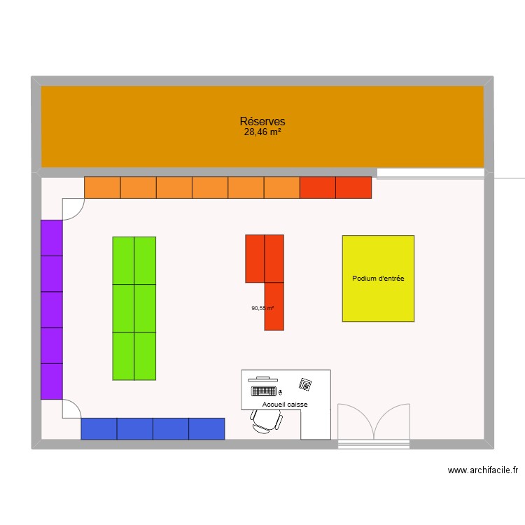 magasin BIO. Plan de 2 pièces et 119 m2