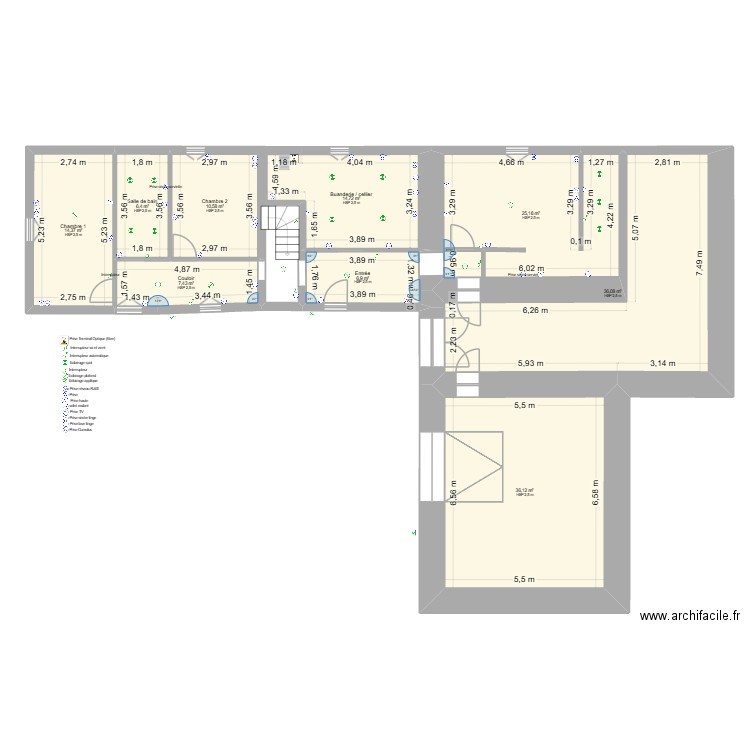 r+1 maison bleu ben version. Plan de 9 pièces et 158 m2